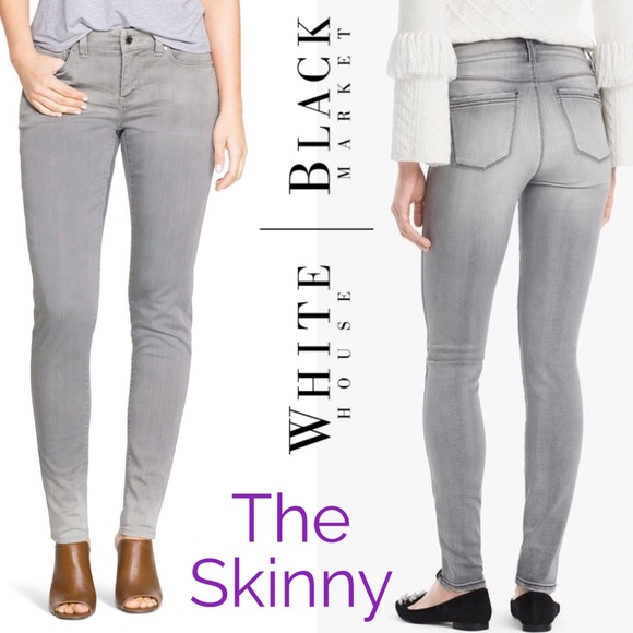 White House Black Market Denim - WHBM The Skinny Gray Ankle Jean Embellished Pocket